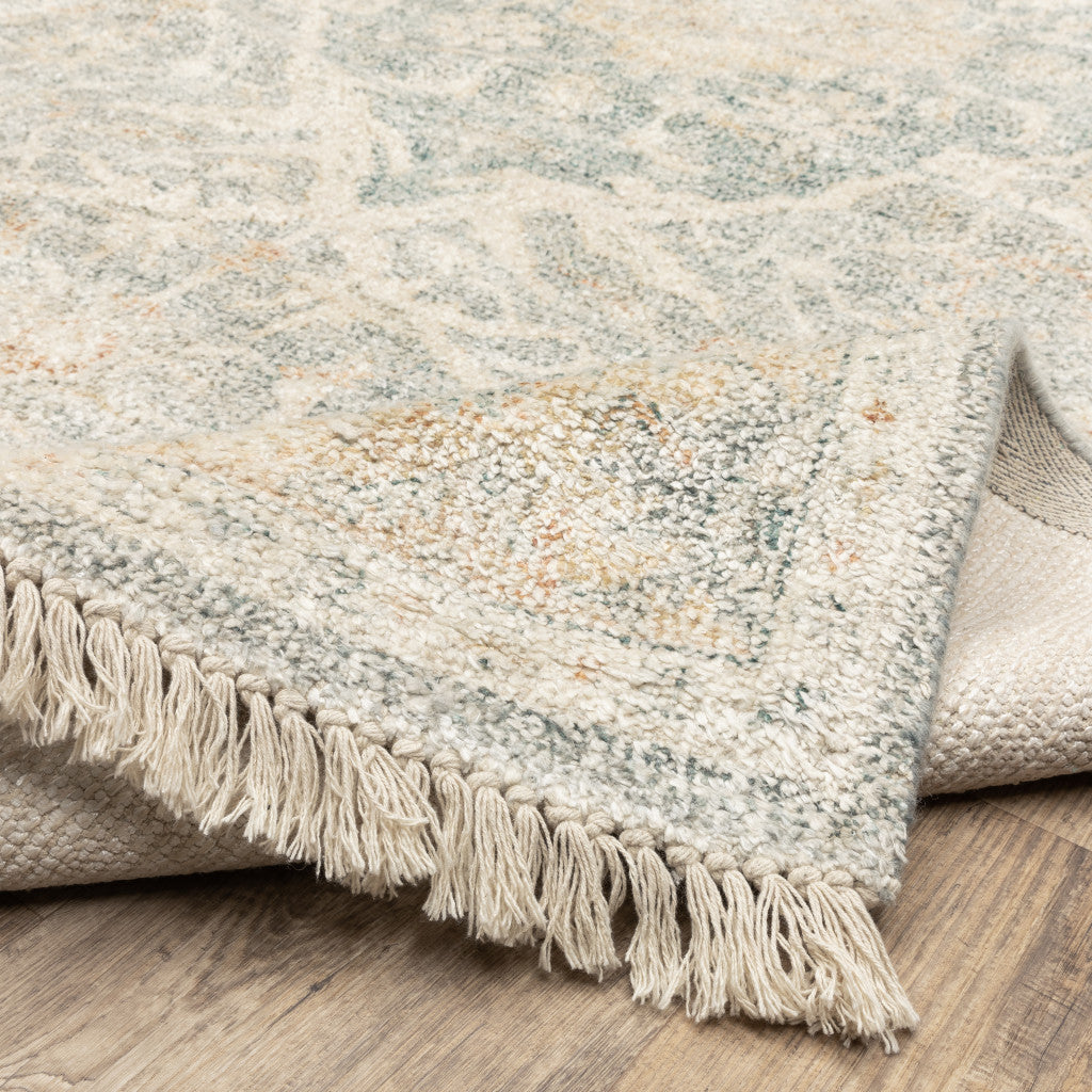 5 X 8 Grey And Beige Oriental Hand Loomed Stain Resistant Area Rug With Fringe Image 9