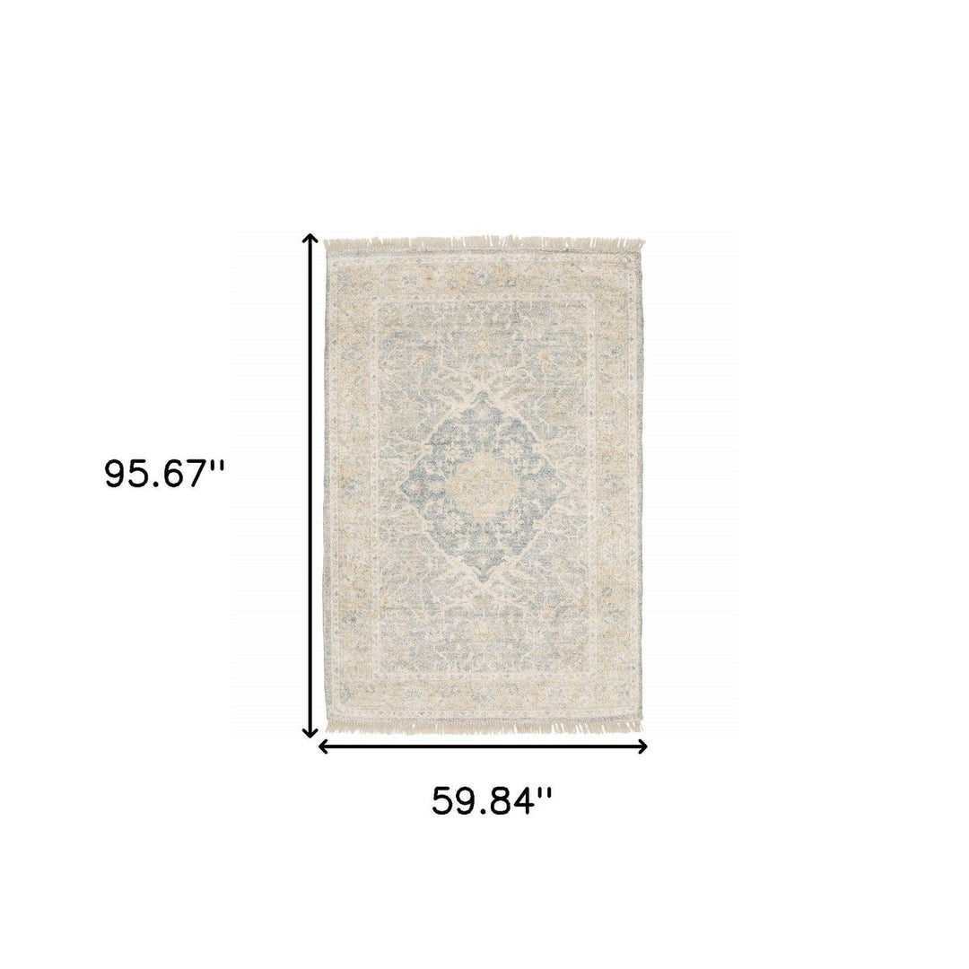 5 X 8 Grey And Beige Oriental Hand Loomed Stain Resistant Area Rug With Fringe Image 11