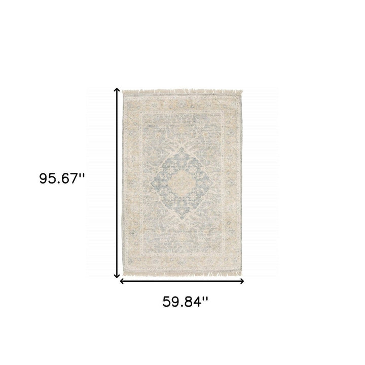 5 X 8 Grey And Beige Oriental Hand Loomed Stain Resistant Area Rug With Fringe Image 11