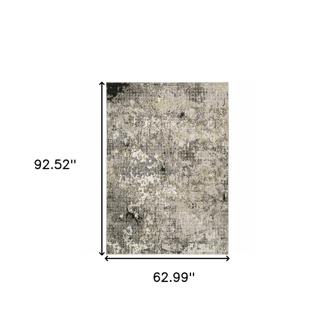 5 X 8 Grey Ivory Beige Charcoal Black Tan And Brown Abstract Power Loom Stain Resistant Area Rug Image 11