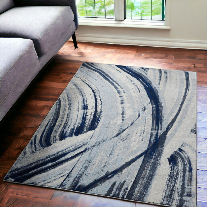 5 x 8 Ivory and Blue Abstract Area Rug Image 6