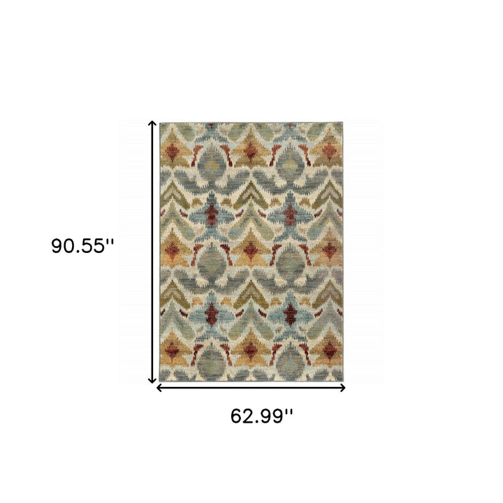 5 X 8 Ivory Grey Rust Gold And Blue Abstract Power Loom Stain Resistant Area Rug Image 3