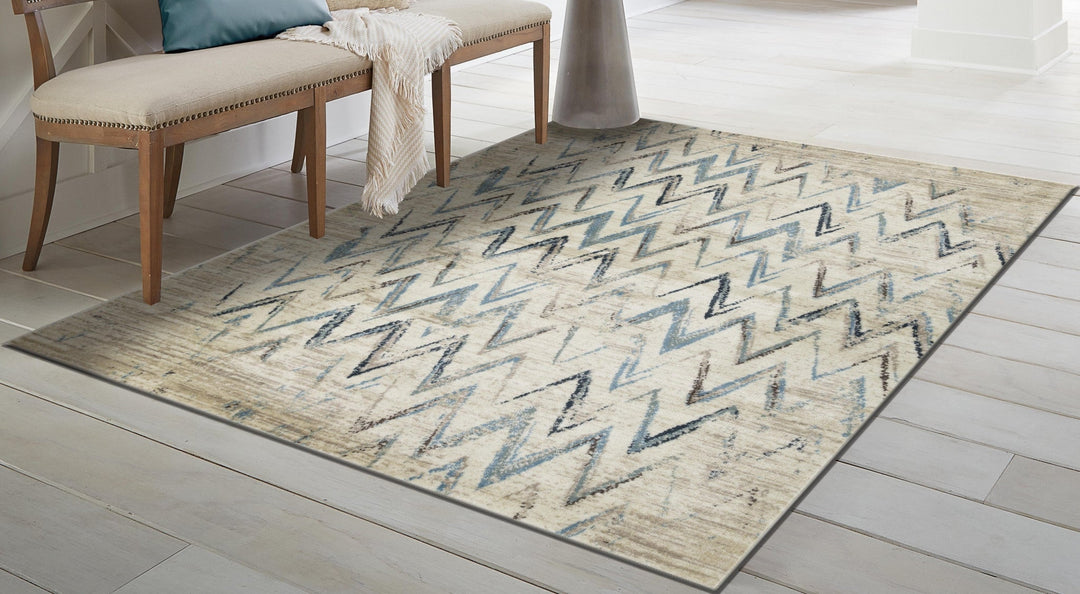 5 x 8 Ivory Chevron Area Rug Image 4