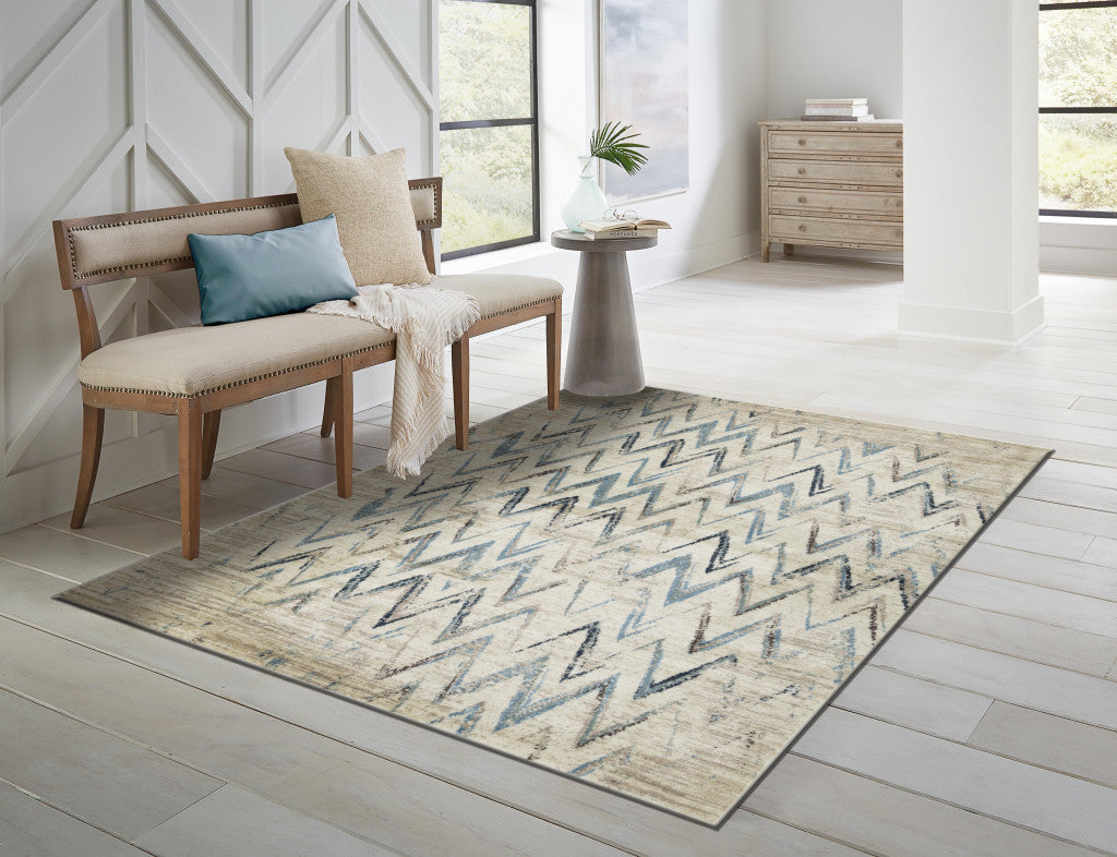 5 x 8 Ivory Chevron Area Rug Image 5