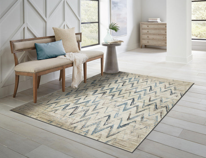 5 x 8 Ivory Chevron Area Rug Image 5