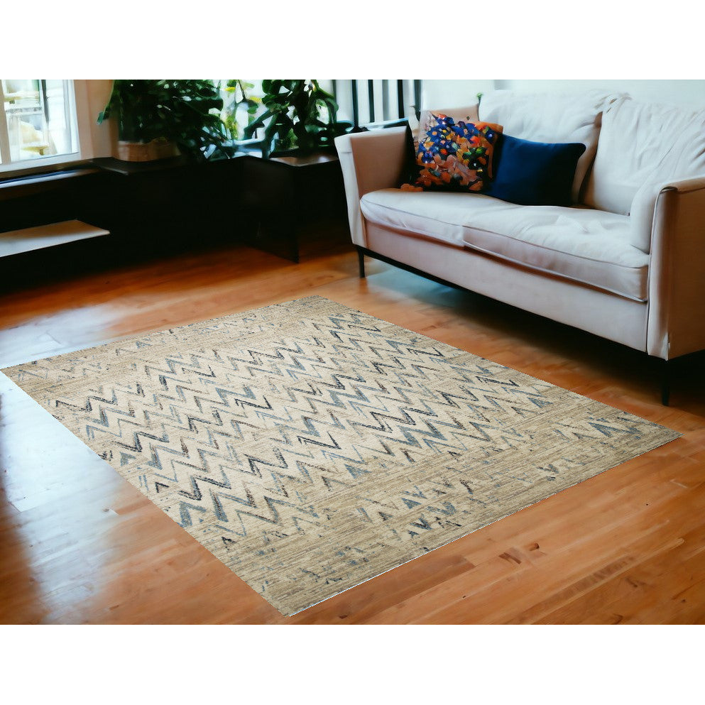 5 x 8 Ivory Chevron Area Rug Image 6