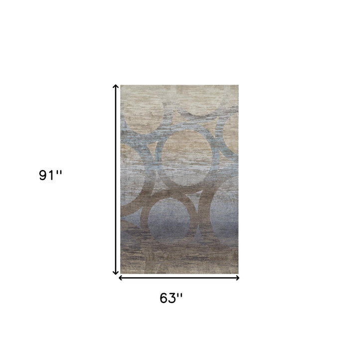 5 x 8 Brown and Beige Abstract Area Rug Image 9