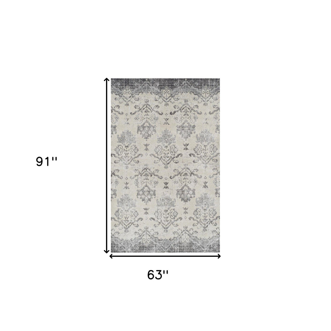 5 x 8 Gray and Ivory Oriental Area Rug Image 9