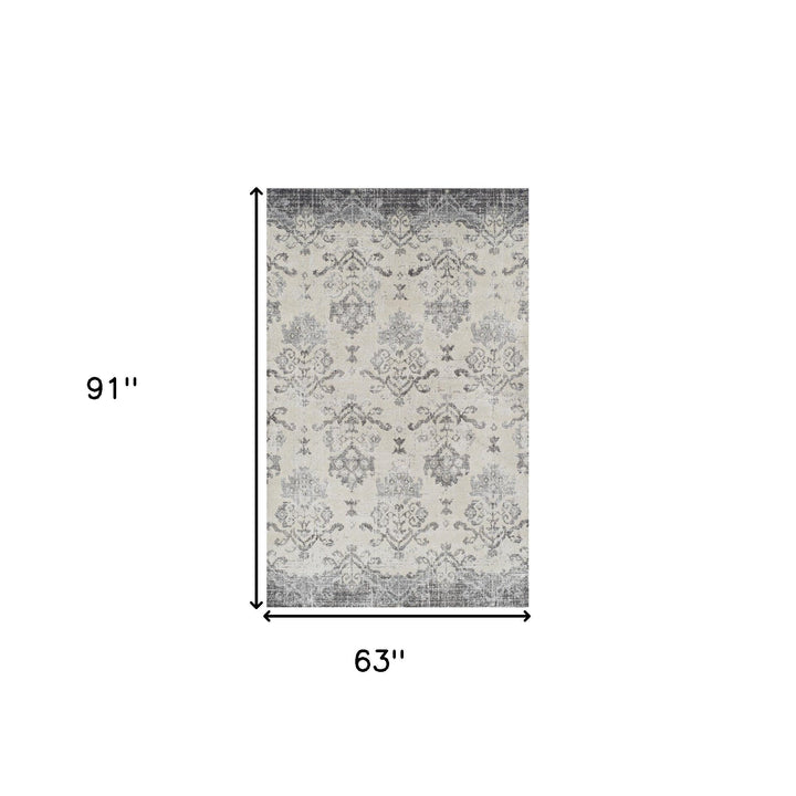 5 x 8 Gray and Ivory Oriental Area Rug Image 9