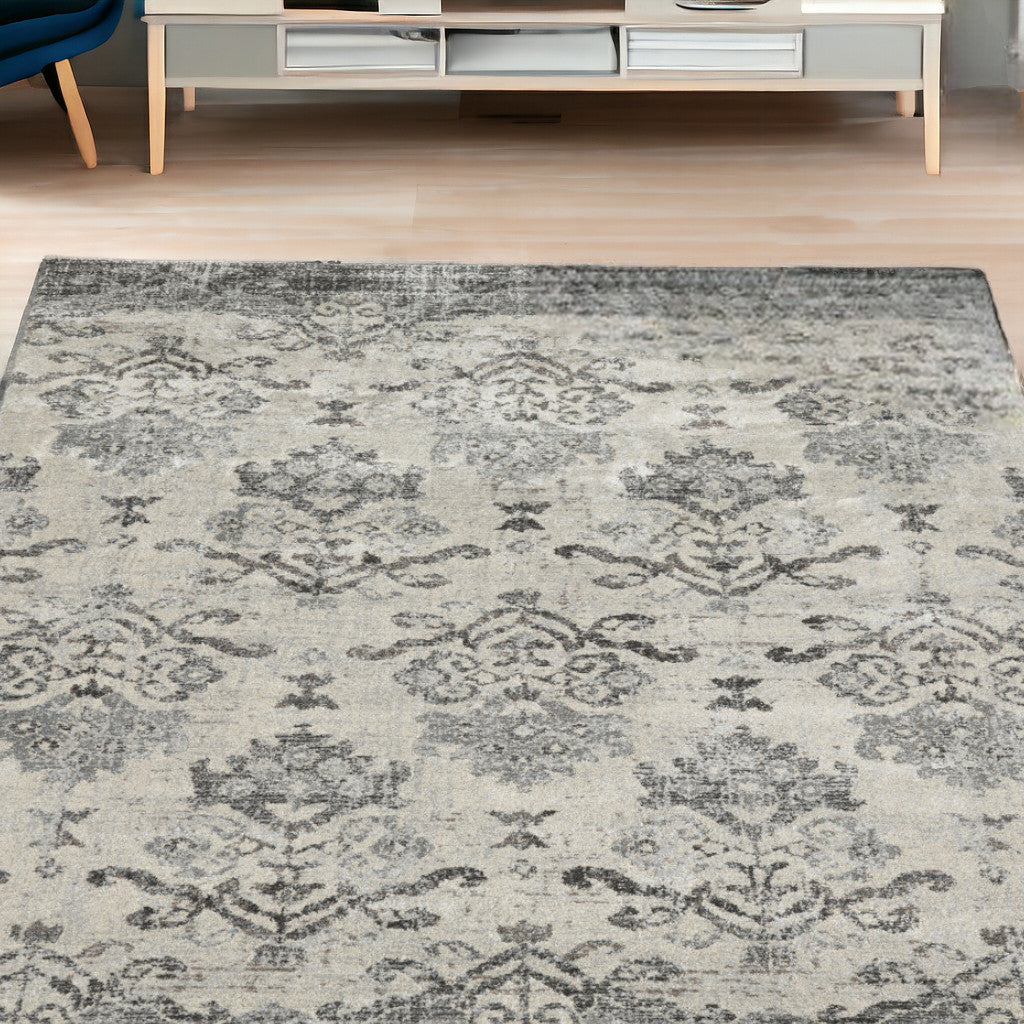 5 x 8 Gray and Ivory Oriental Area Rug Image 12