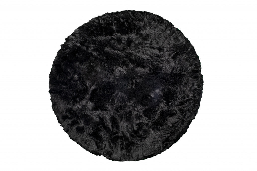 6 X 6 Black Round Faux faux Washable Non Skid Area Rug Image 1