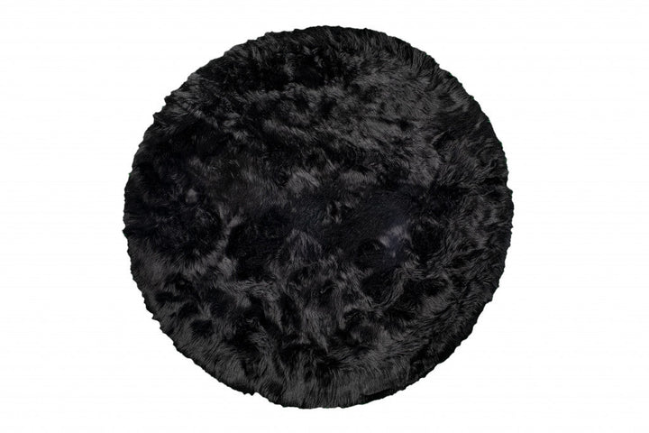 6 X 6 Black Round Faux faux Washable Non Skid Area Rug Image 1