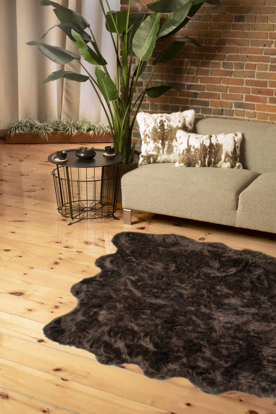 6 X 6 Chocolate Faux faux Washable Non Skid Area Rug Image 1