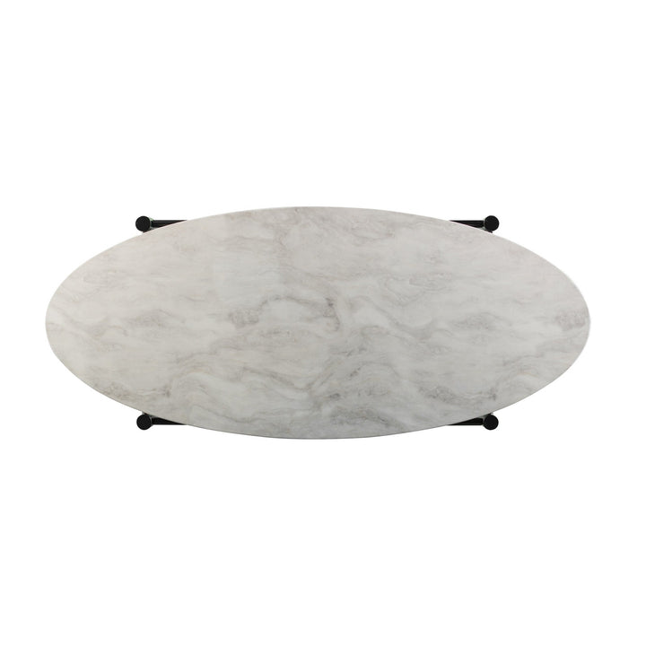 52" Black and White Metal and Faux Marble Boho Rope Oval Coffee Table Image 6