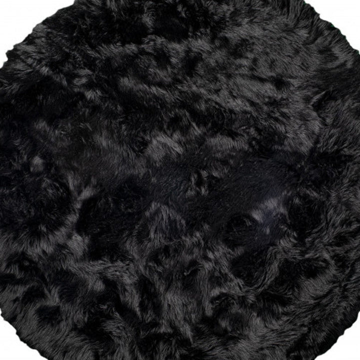 6 X 6 Black Round Faux faux Washable Non Skid Area Rug Image 4