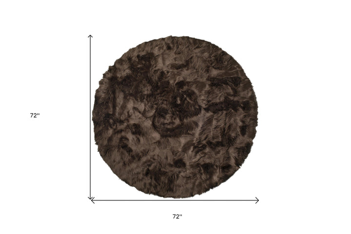 6 X 6 Chocolate Round Faux faux Washable Non Skid Area Rug Image 5