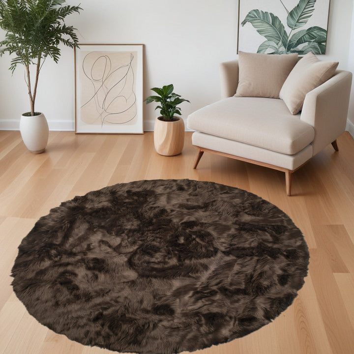 6 X 6 Chocolate Round Faux faux Washable Non Skid Area Rug Image 6