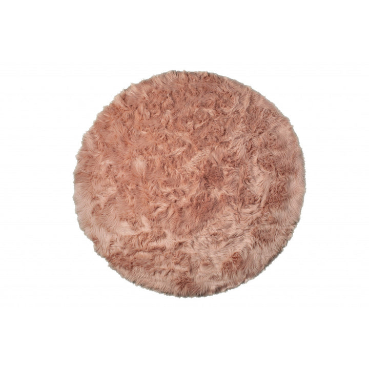 6 X 6 Dusty Rose Round Faux faux Washable Non Skid Area Rug Image 3