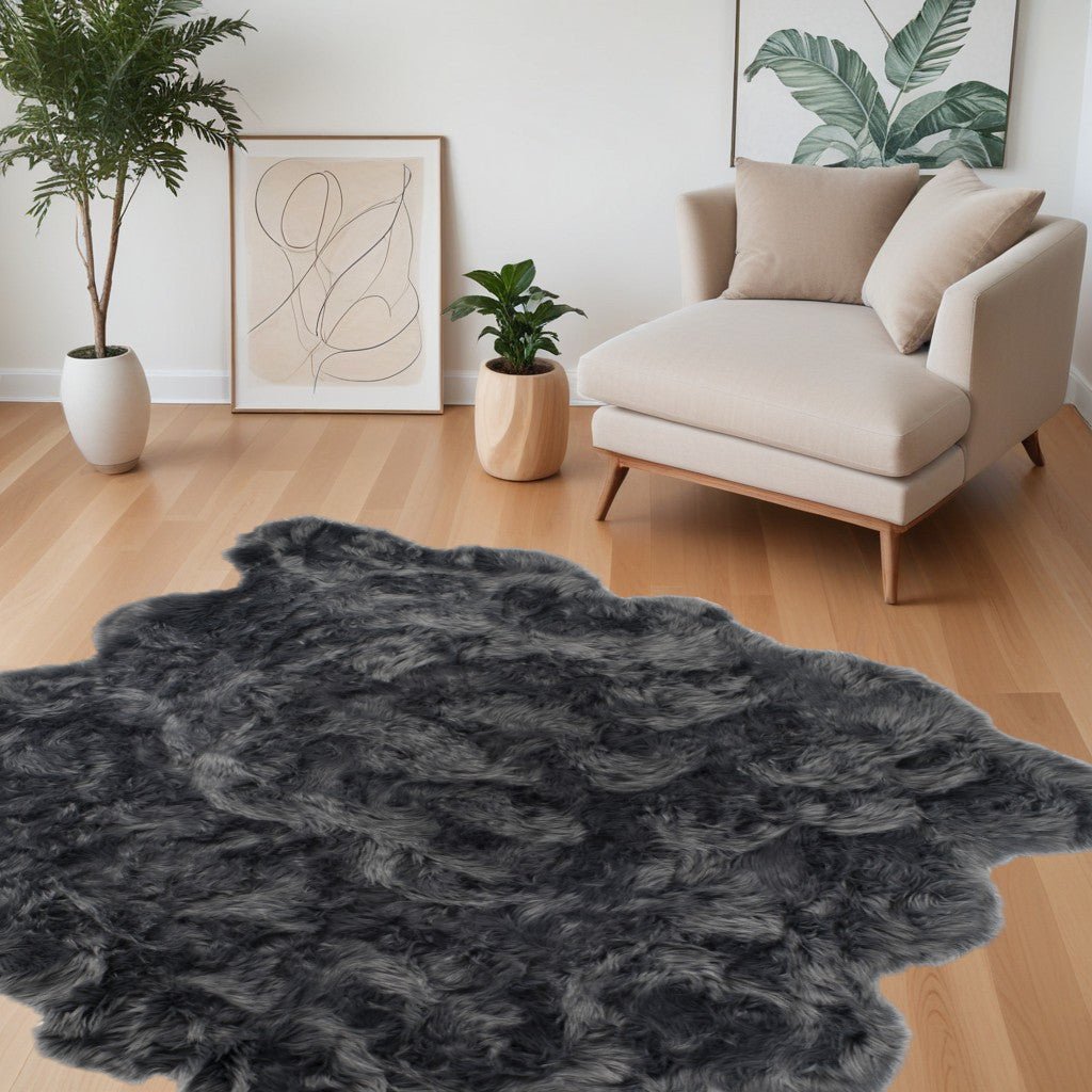 6 X 6 Grey Faux faux Washable Non Skid Area Rug Image 4