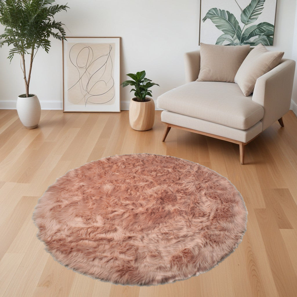 6 X 6 Dusty Rose Round Faux faux Washable Non Skid Area Rug Image 5