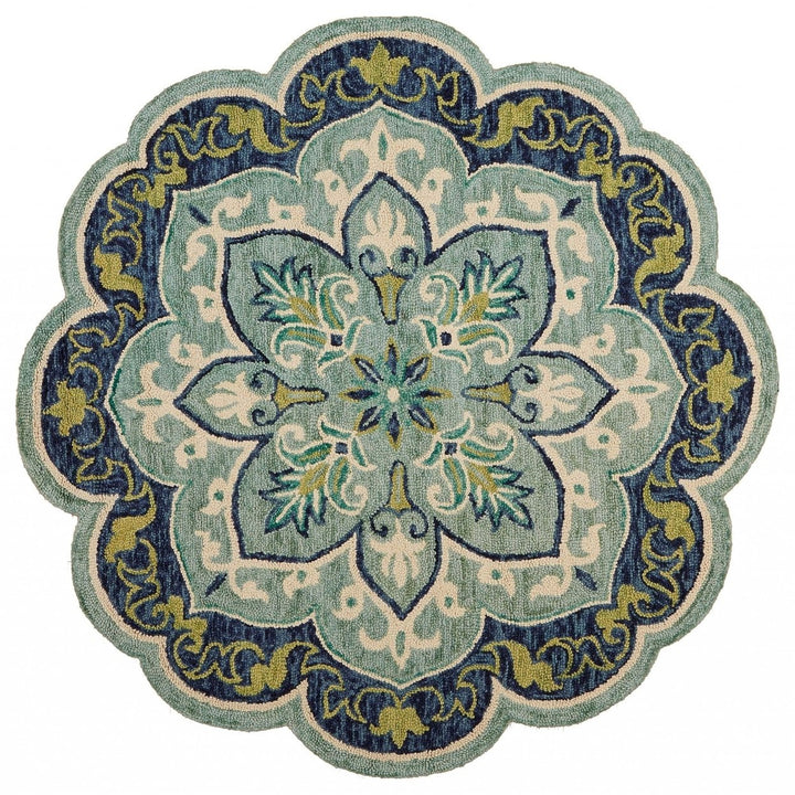 4 Round Blue Ornate Medallion Area Rug Image 1