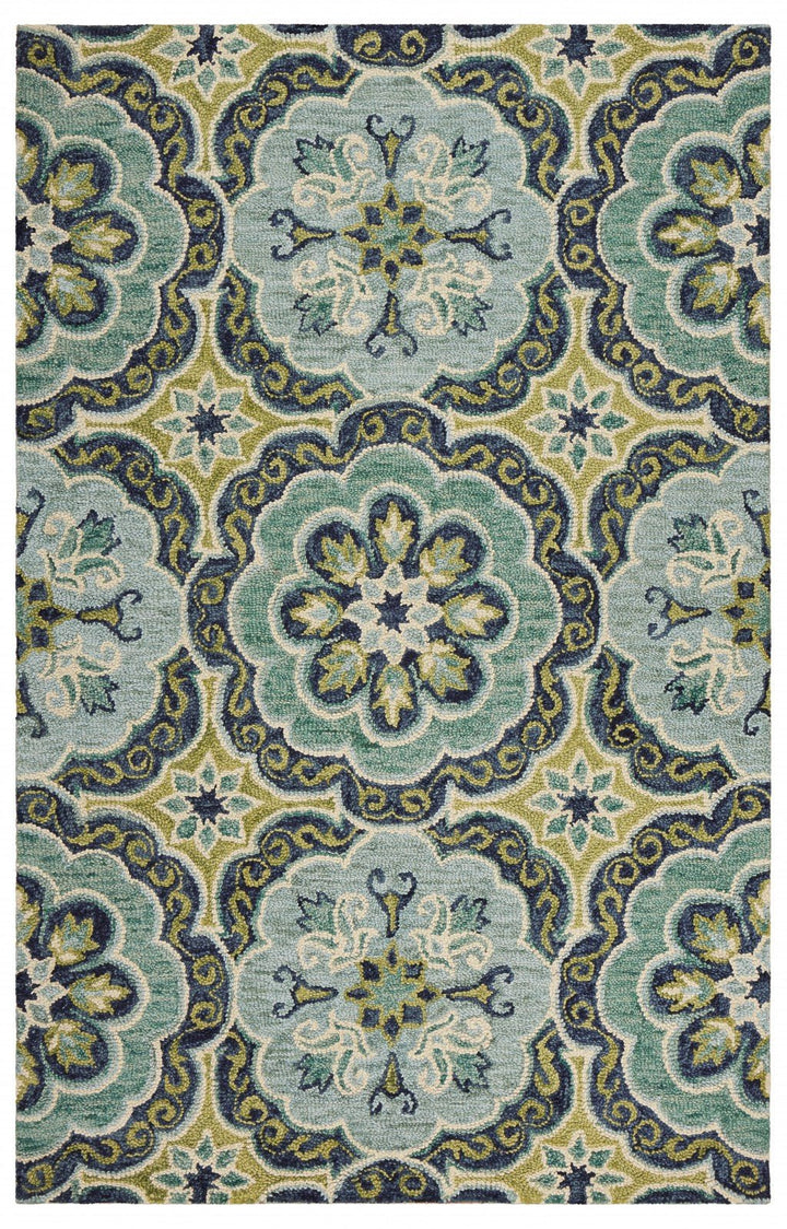 4 Round Green Floral Artwork Area Rug Image 1