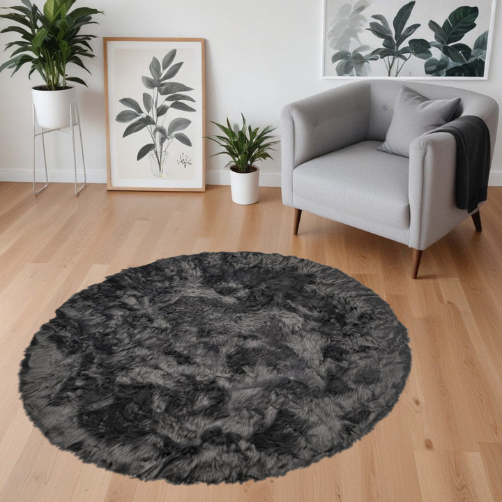 6 X 6 Grey Round Faux faux Washable Non Skid Area Rug Image 4