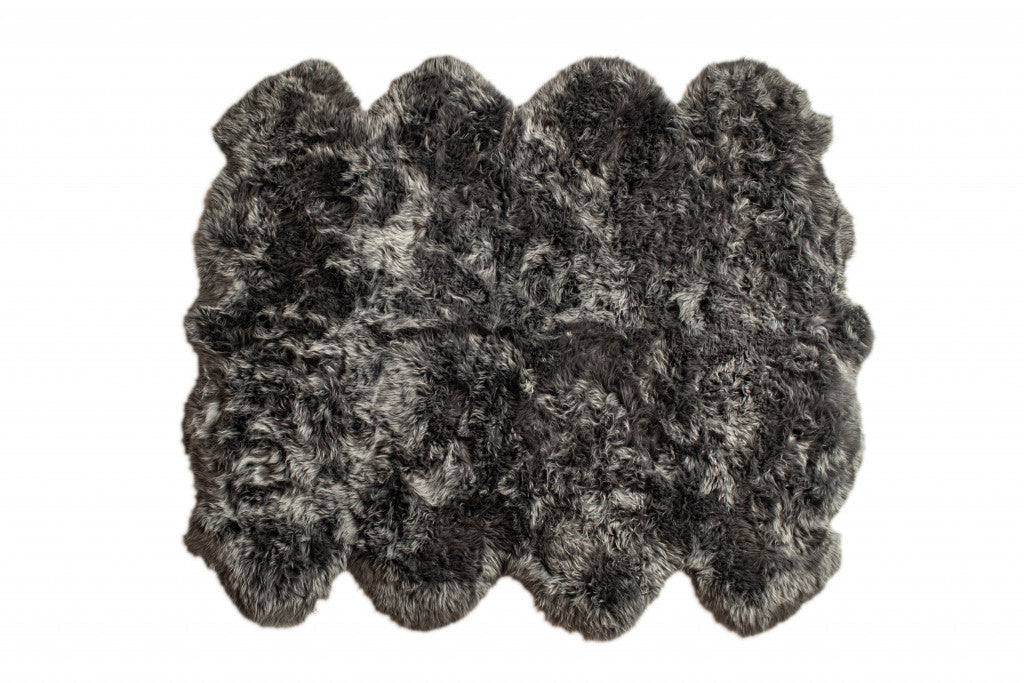 6 X 6 Grey Wool Sheepskin Handmade Area Rug Image 3