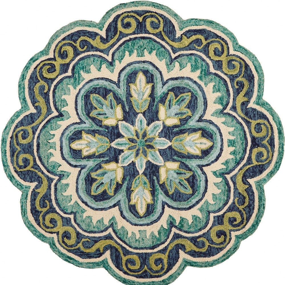 4 Round Green Floral Artwork Area Rug Image 4