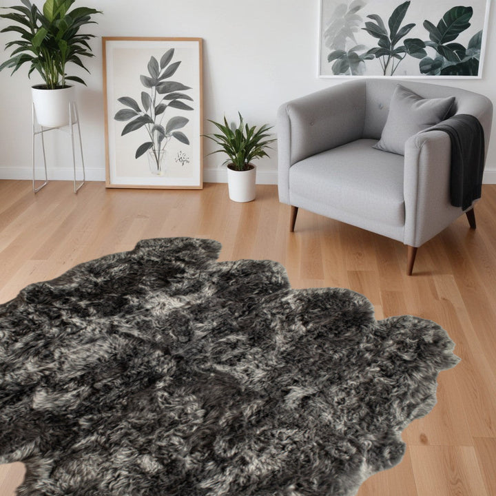 6 X 6 Grey Wool Sheepskin Handmade Area Rug Image 5