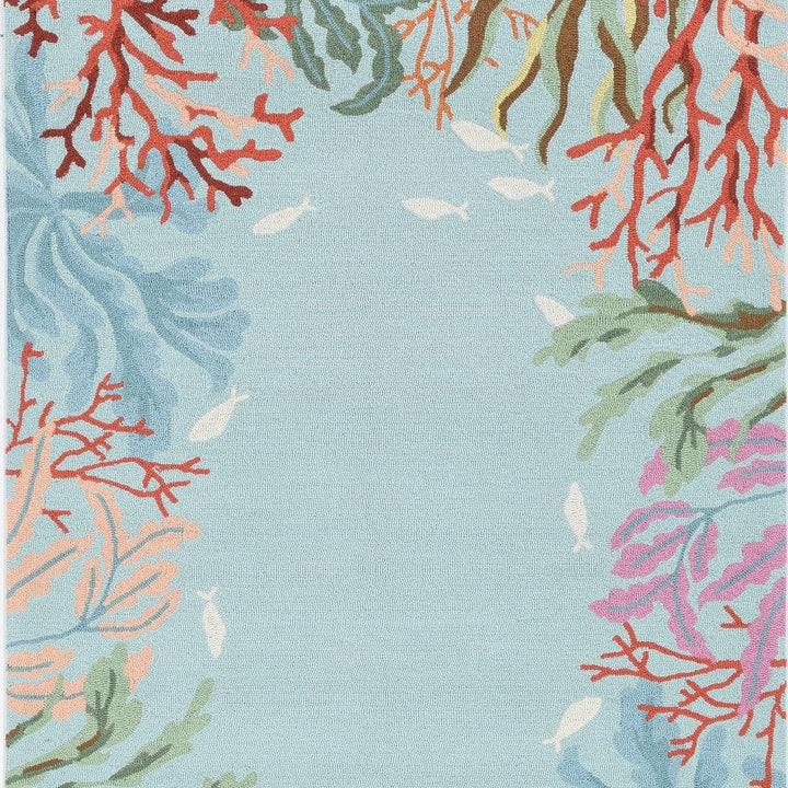 5X8 Blue Hand Hooked Bordered Coral Reef Indoor Area Rug Image 1