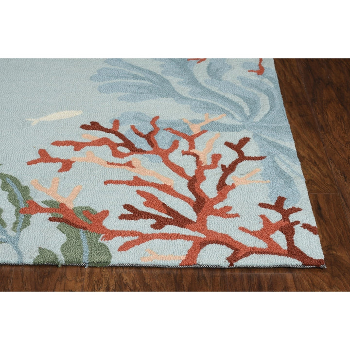 5X8 Blue Hand Hooked Bordered Coral Reef Indoor Area Rug Image 12