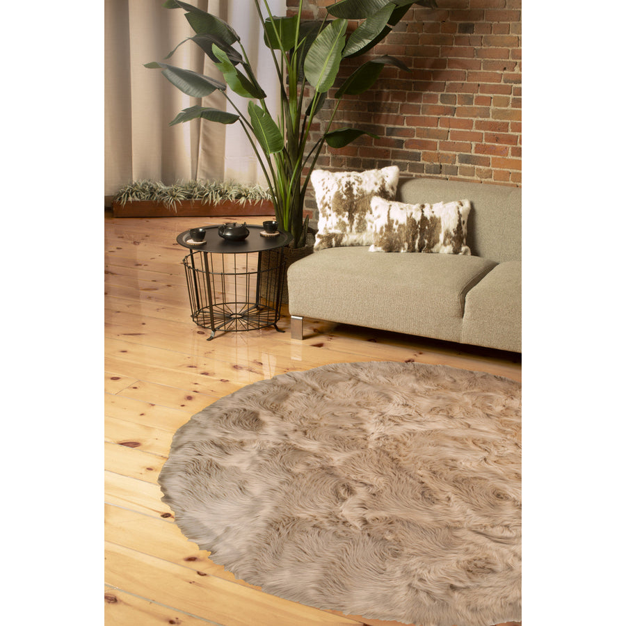 6 X 6 Taupe Round Faux faux Washable Non Skid Area Rug Image 1