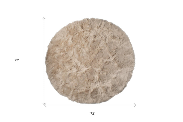 6 X 6 Taupe Round Faux faux Washable Non Skid Area Rug Image 5