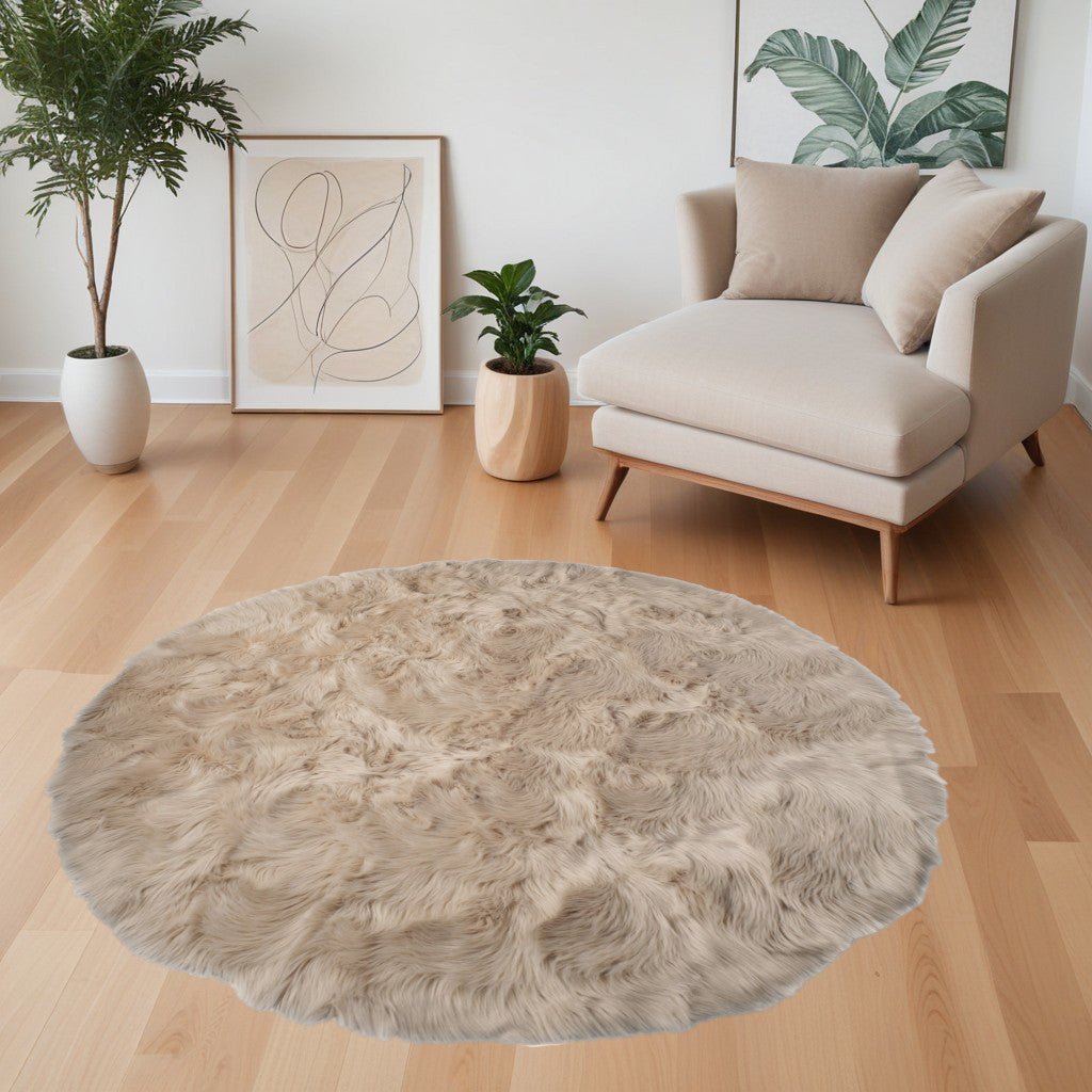 6 X 6 Taupe Round Faux faux Washable Non Skid Area Rug Image 6