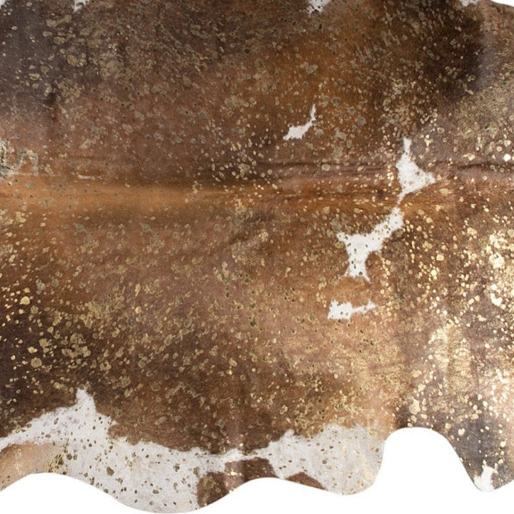 6 X 7 Brown White And Gold Natural Cowhide Area Rug Image 4