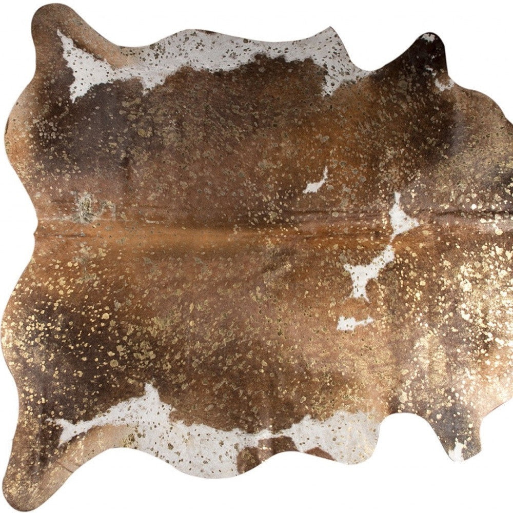 6 X 7 Brown White And Gold Natural Cowhide Area Rug Image 5