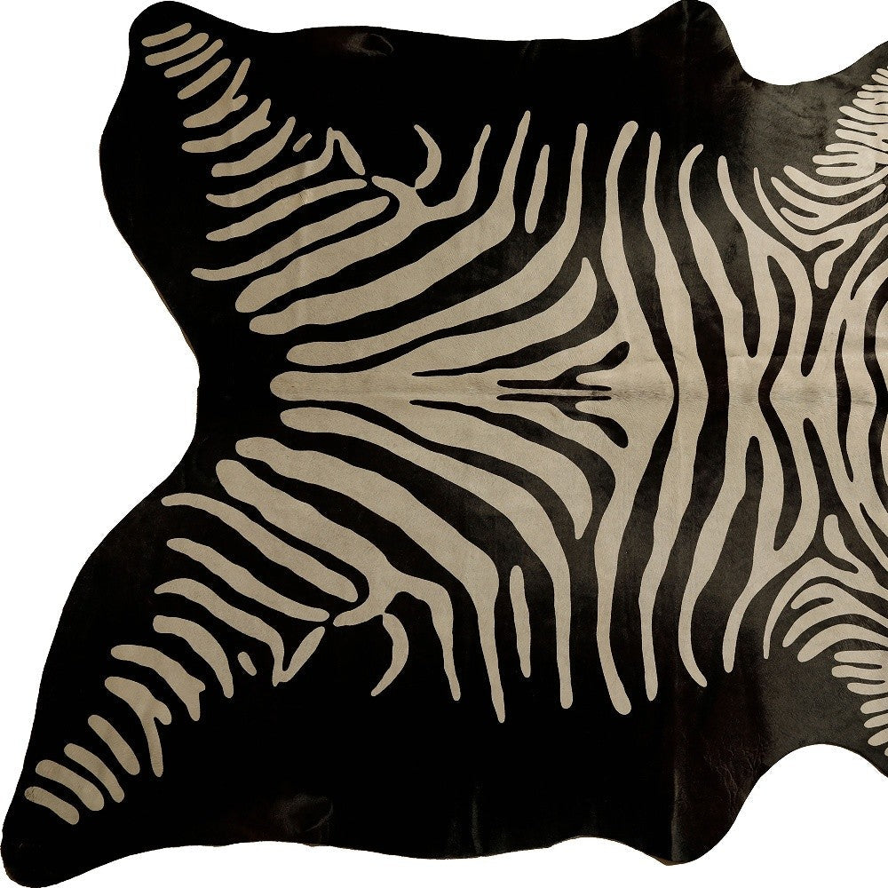 6 X 7 Off White And Black Zebra Cowhide Handmade Area Rug Image 3