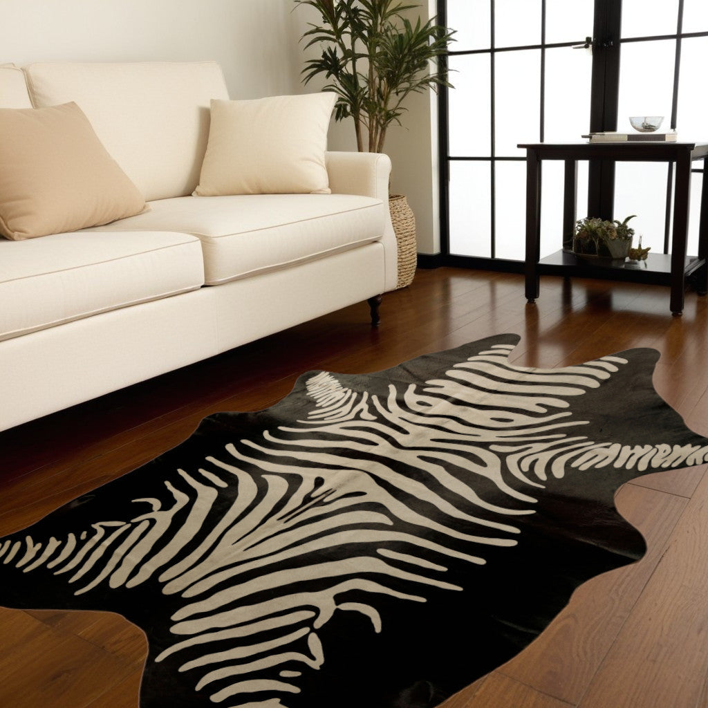 6 X 7 Off White And Black Zebra Cowhide Handmade Area Rug Image 6