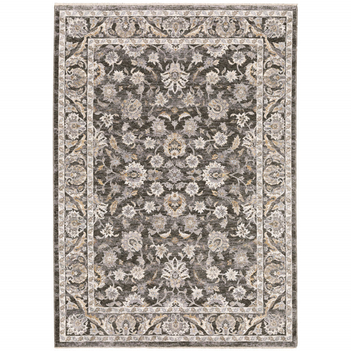 6 X 9 Grey And Ivory Oriental Power Loom Stain Resistant Area Rug With Fringe Image 1