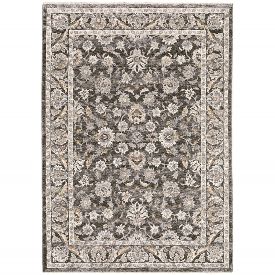 6 X 9 Grey And Ivory Oriental Power Loom Stain Resistant Area Rug With Fringe Image 1