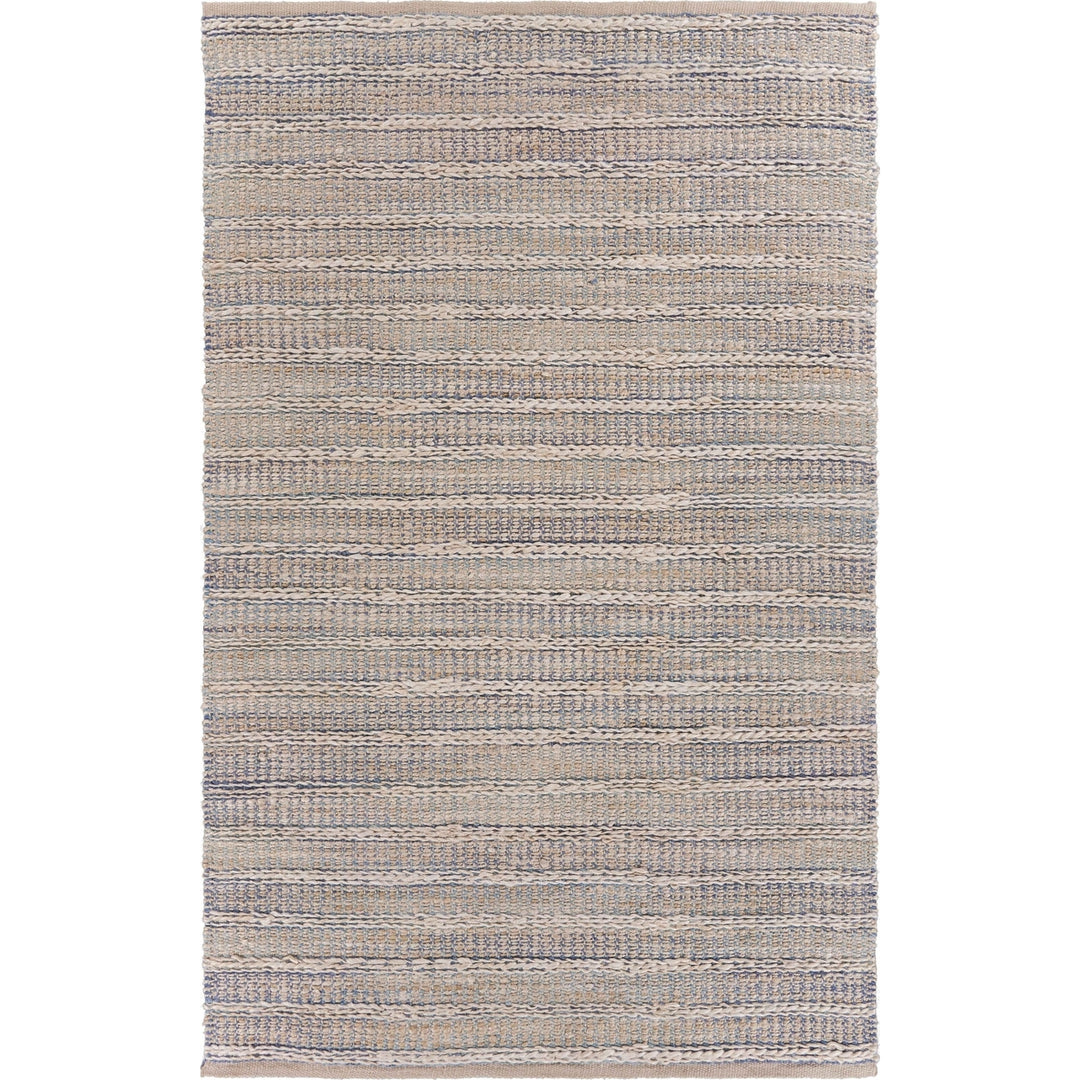 5 x 8 Blue and Cream Braided Jute Area Rug Image 1