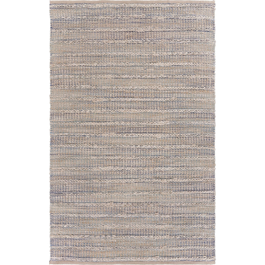 5 x 8 Blue and Cream Braided Jute Area Rug Image 1