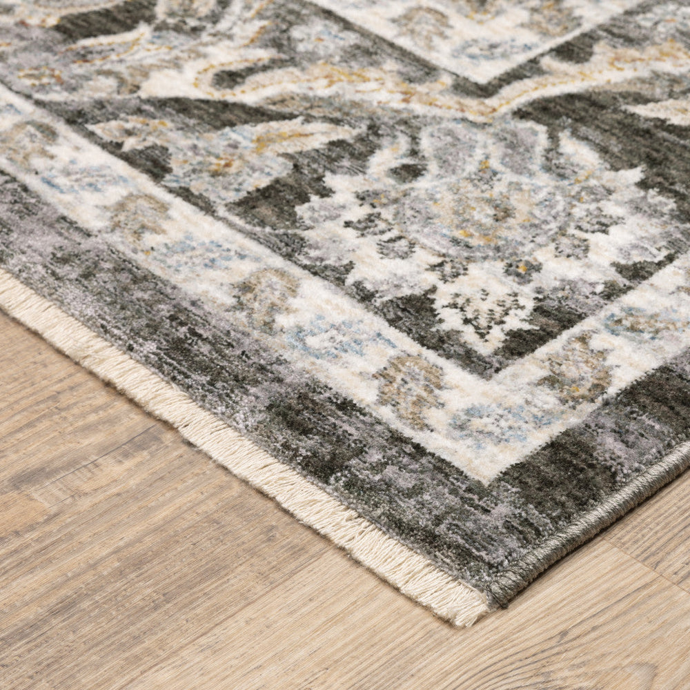 6 X 9 Grey And Ivory Oriental Power Loom Stain Resistant Area Rug With Fringe Image 2