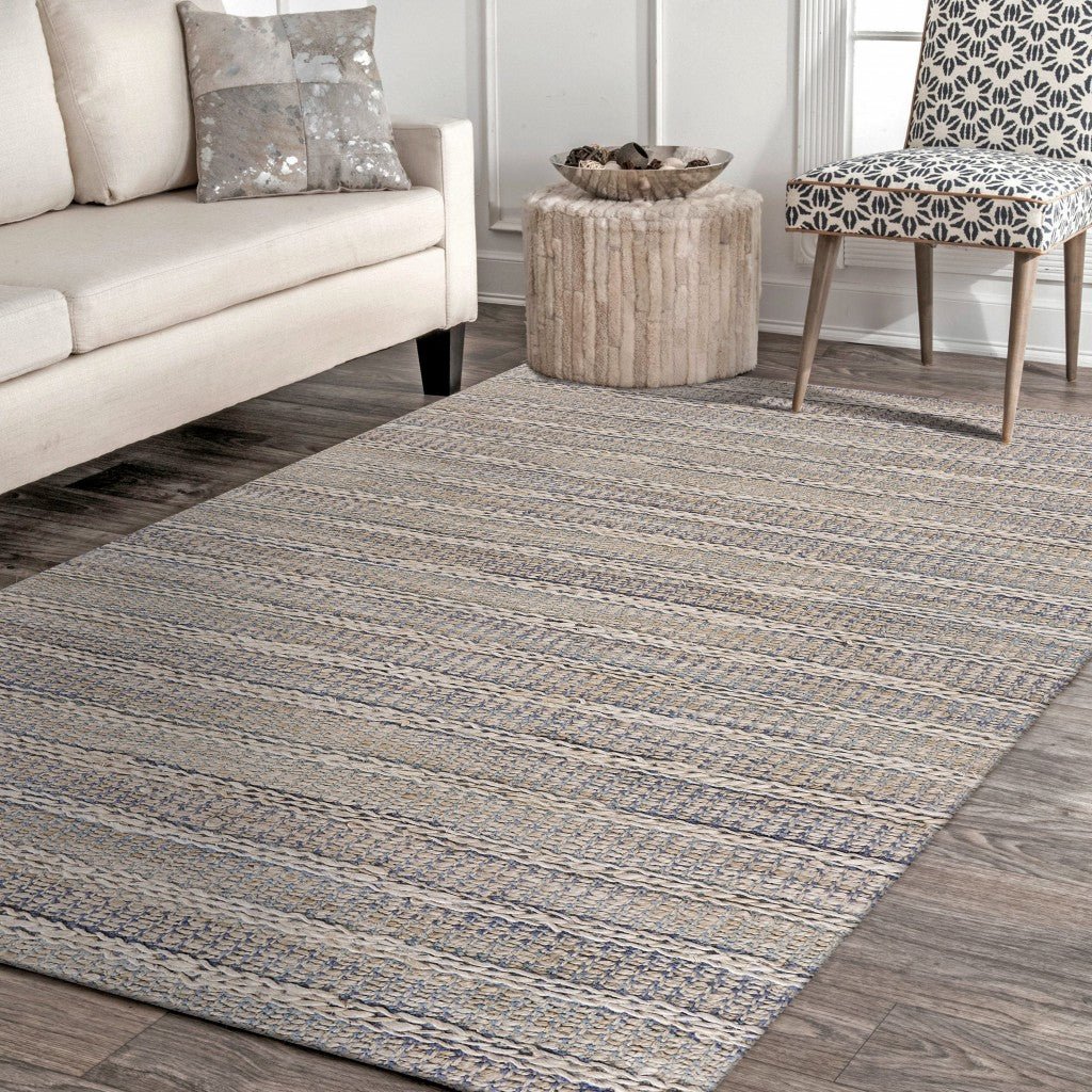 5 x 8 Blue and Cream Braided Jute Area Rug Image 2