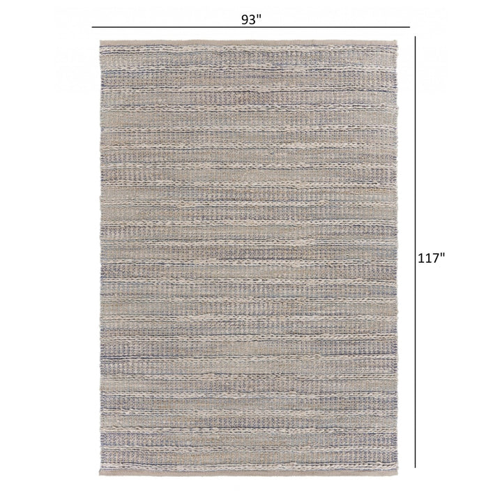 5 x 8 Blue and Cream Braided Jute Area Rug Image 3