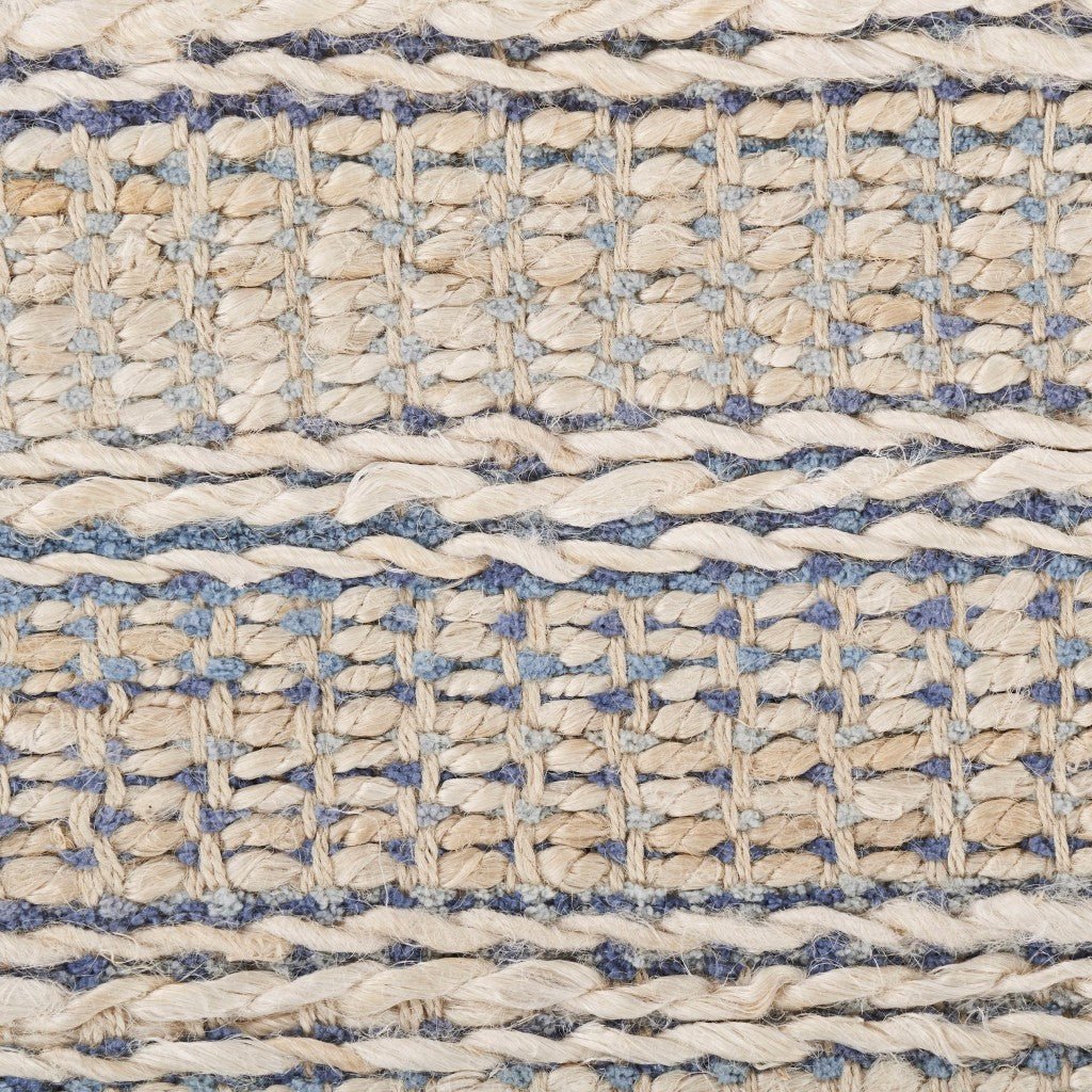 5 x 8 Blue and Cream Braided Jute Area Rug Image 5