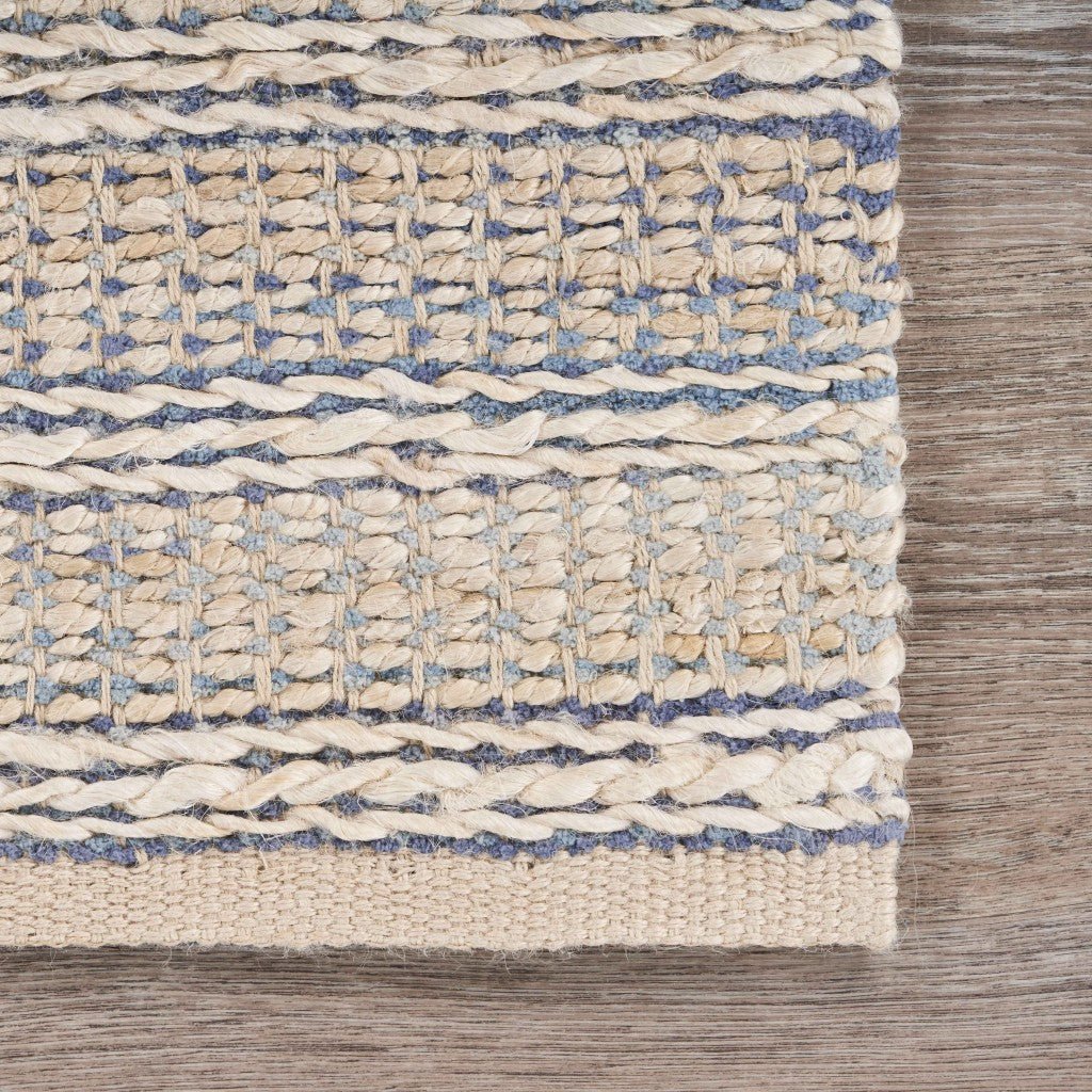 5 x 8 Blue and Cream Braided Jute Area Rug Image 6