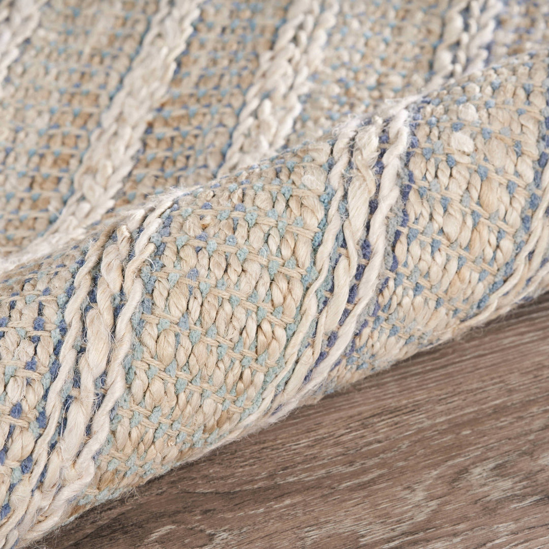 5 x 8 Blue and Cream Braided Jute Area Rug Image 8