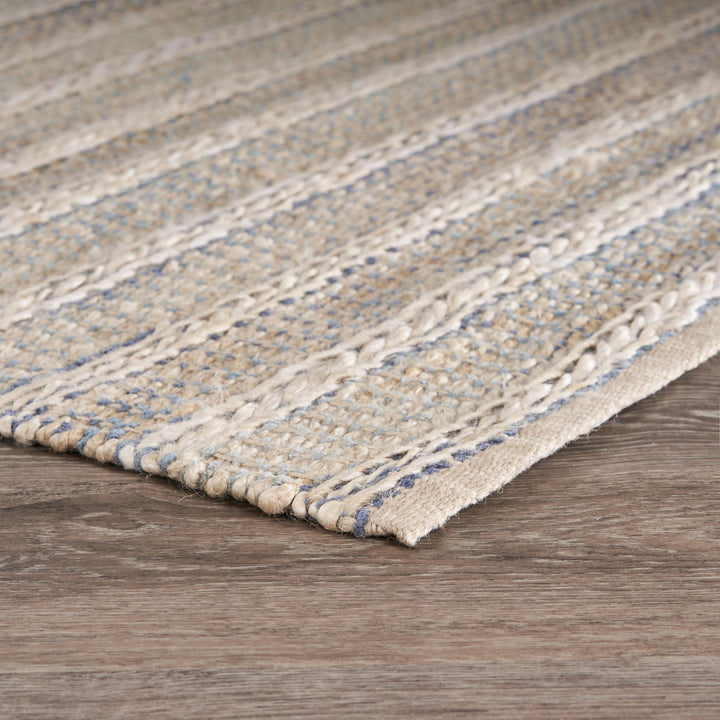 5 x 8 Blue and Cream Braided Jute Area Rug Image 9